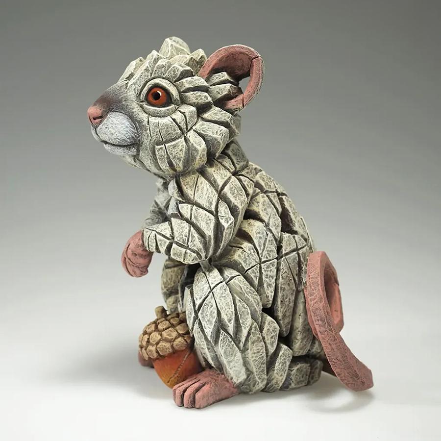 White Field Mouse Sculpture - Holding Acorn